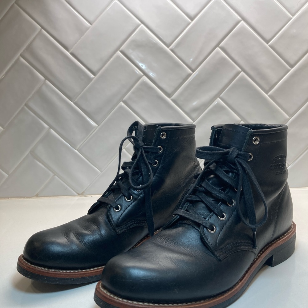Chippewa Black Leather Boots Goodyear Welted Ankle-High